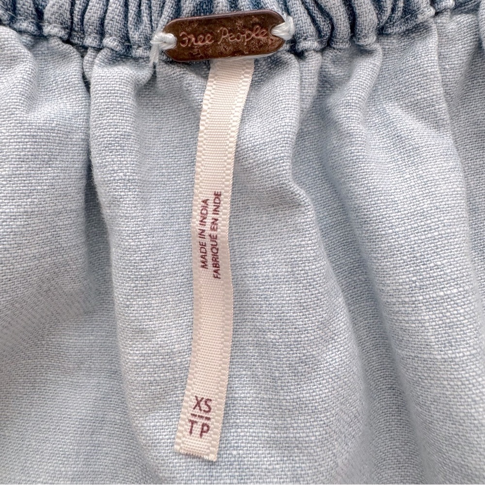 Free People Daphne Denim Babydoll Mini Dress Lace Up Back Size XS - Picture 10 of 13